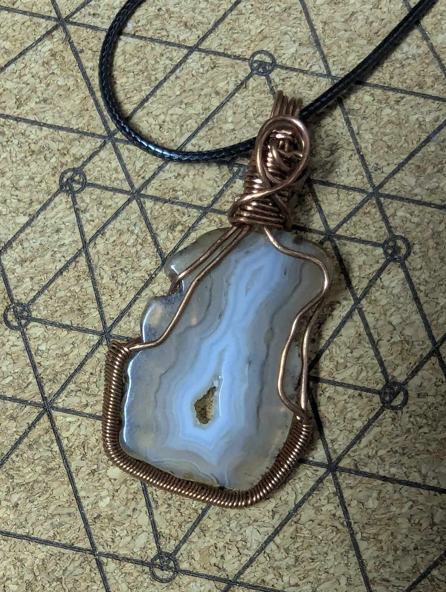 Agate Iris Portal copper wire wrap necklace