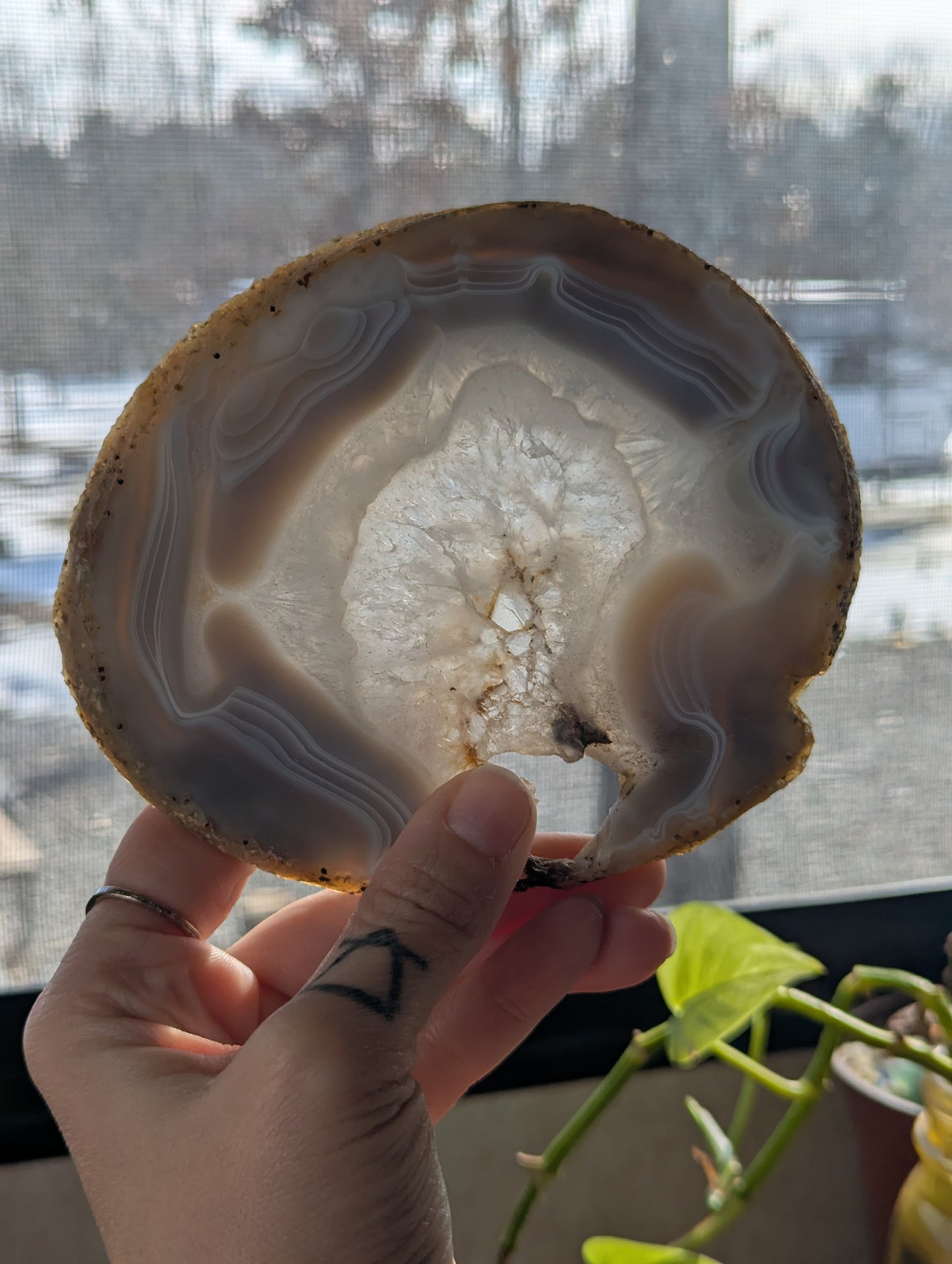 Blue Agate slab with drusy quartz center!