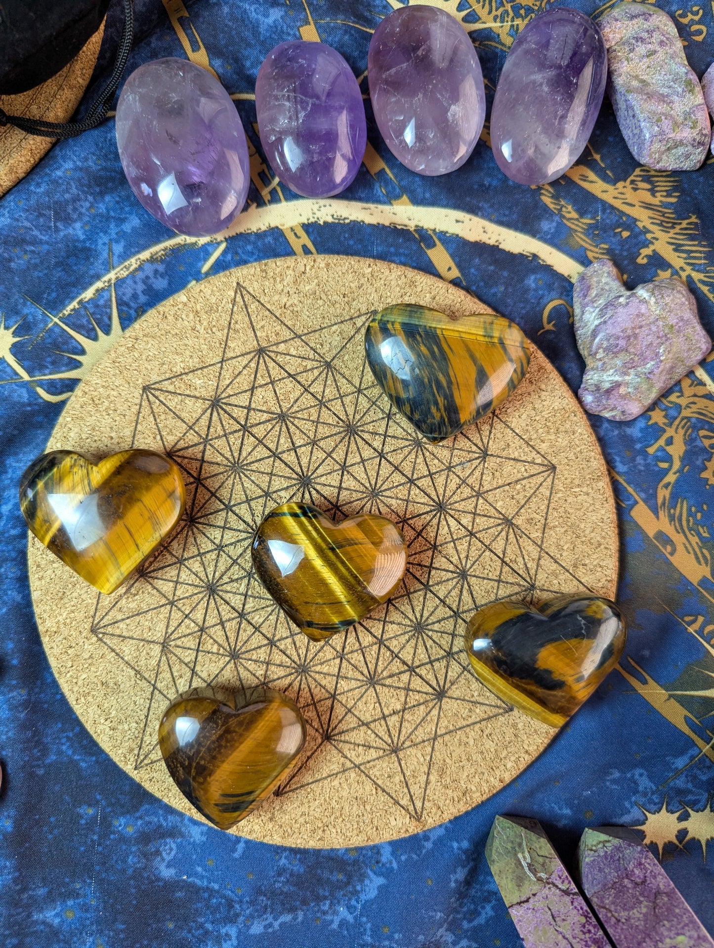 Blue and gold tiger eye hearts
