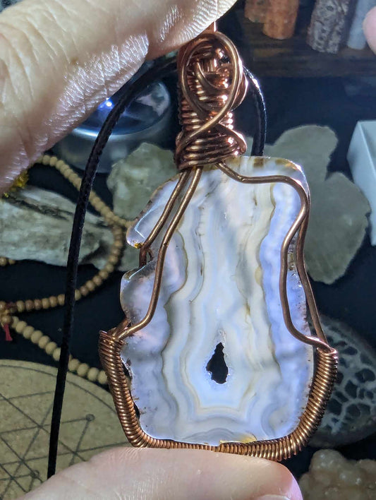 Agate Iris Portal copper wire wrap necklace