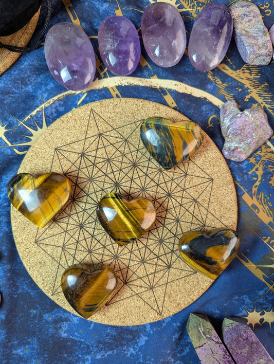 Blue and gold tiger eye hearts